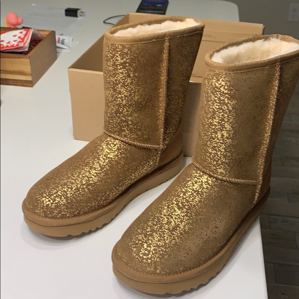 Tan with Gold Foil Ugg Boots